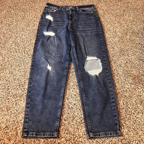 Indigo Rein Distressed Jeans Size 11 Juniors High Waisted Denim Dark Wash - Picture 1 of 6